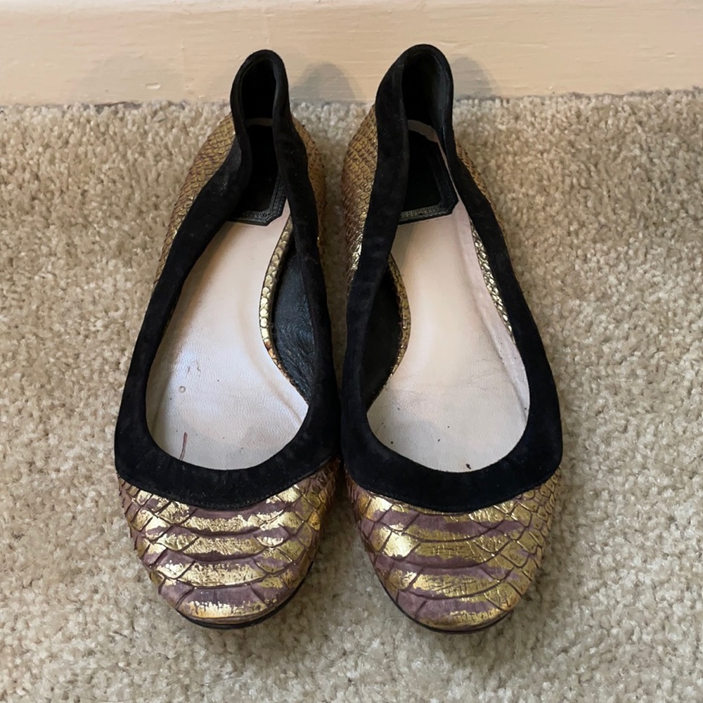 Christian Dior metallic embossed flats, size 36.5